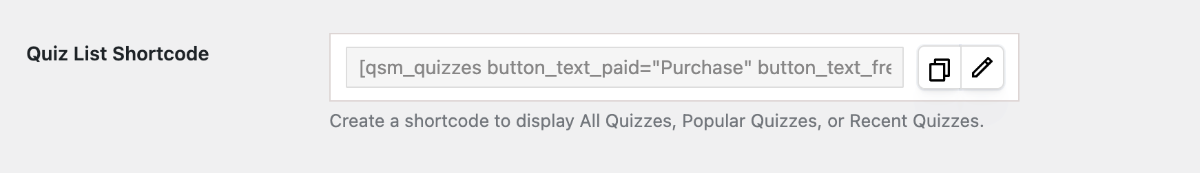 Quiz List Shortcode